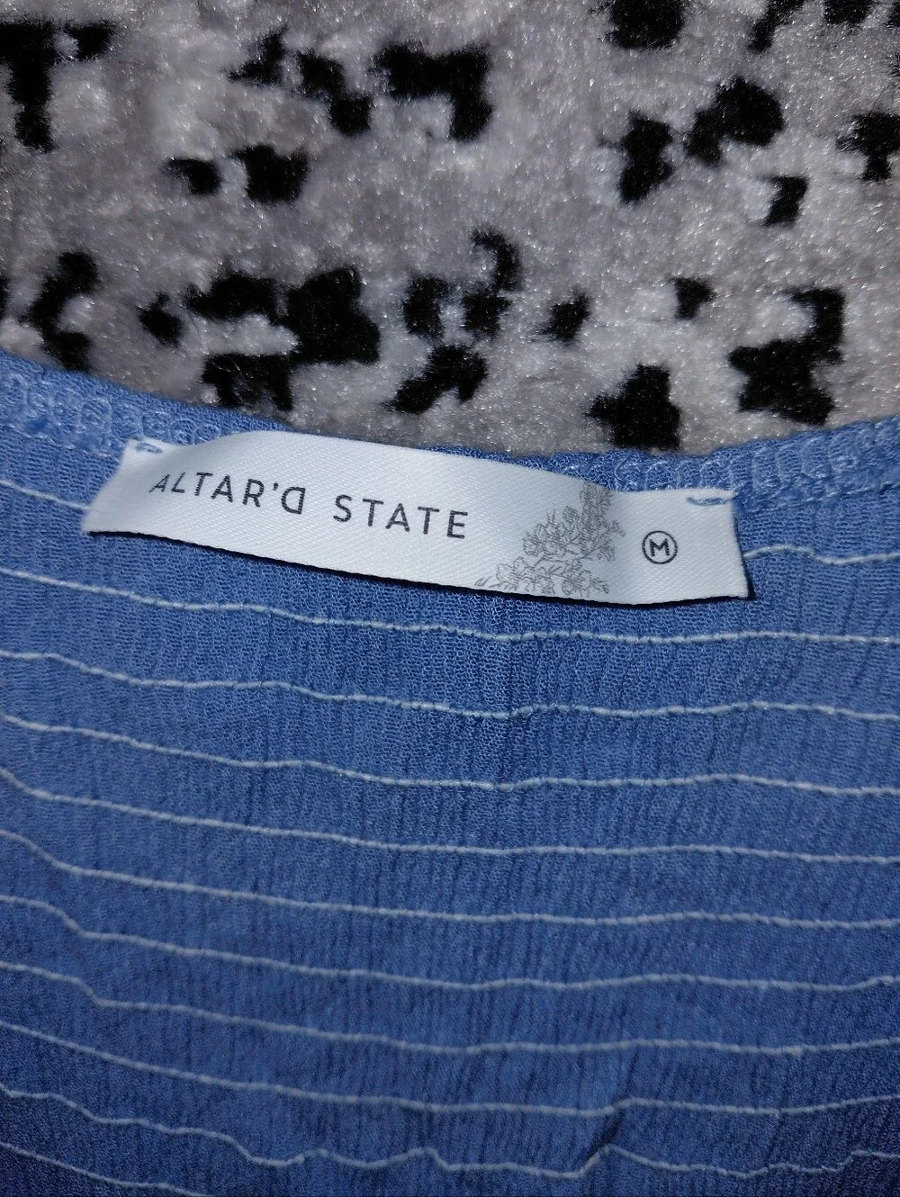 Altar'd State Dress M NWOT Blue Smocked Boho Mini Tiered Long Sleeve CC - Picture 7 of 13